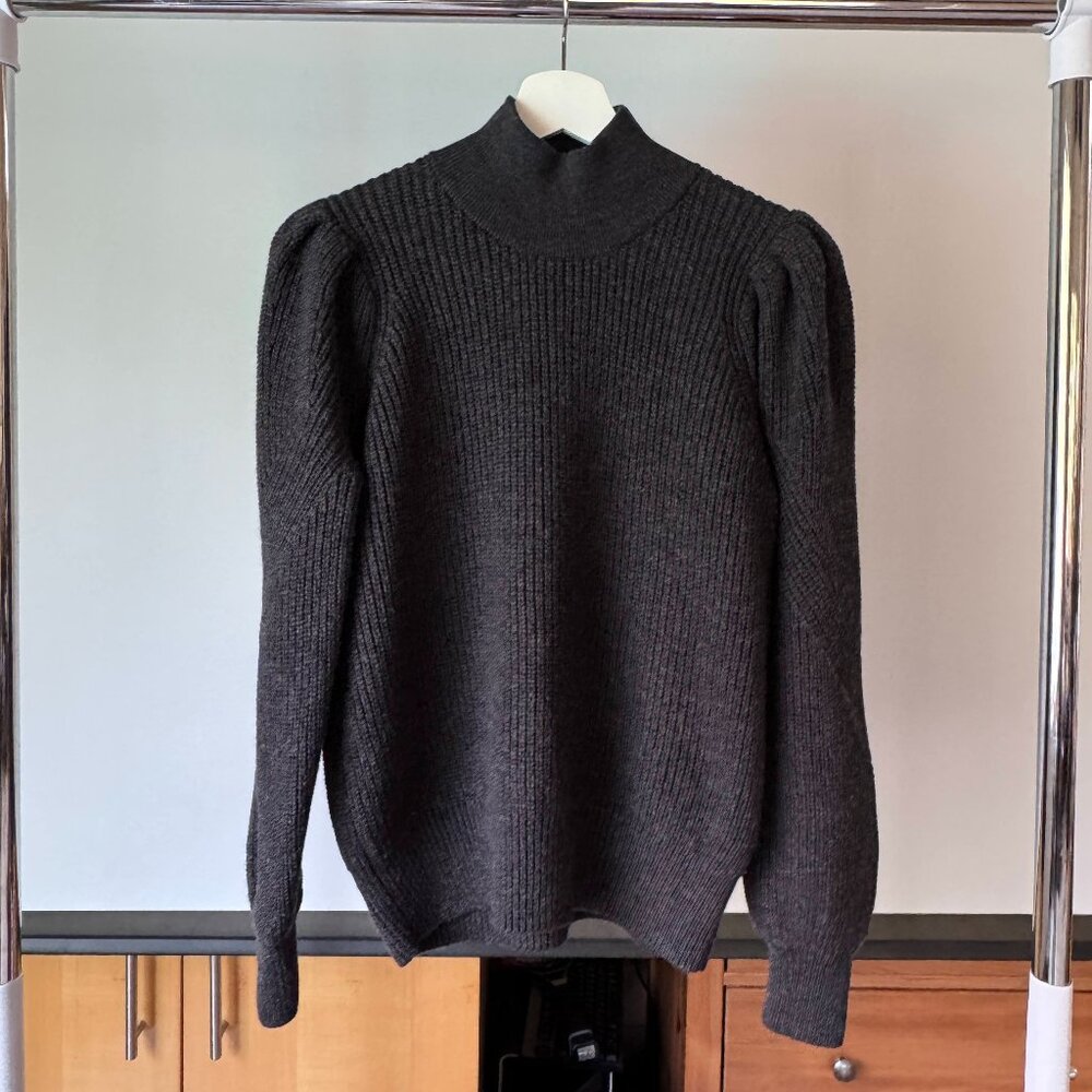 Repeat Chunky Rib Wool Knit Sweater with Puff Sleeves